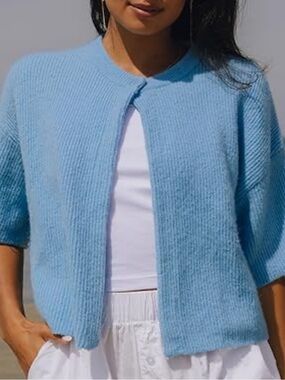 Daily Drills Sky Blue Short Sleeve Knit Cardigan